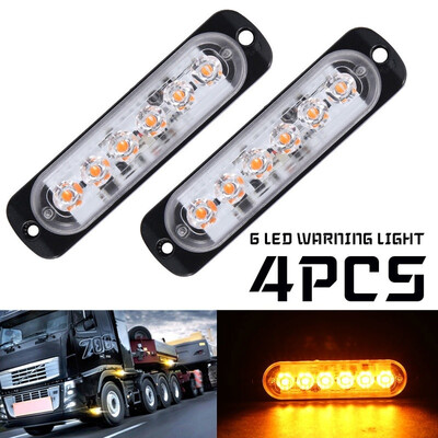 

Premium 4PCS 6LED Lights Breakdown Orange Grill Flashing Car Side Strobe Warning Light