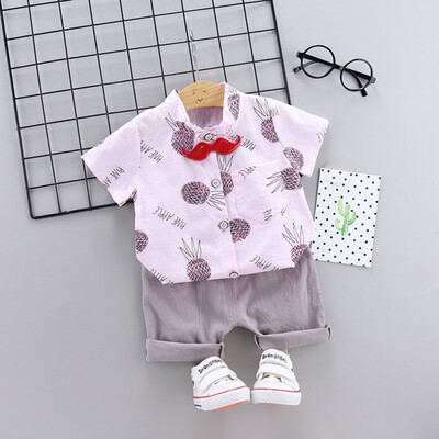 

2PcsSet Summer Baby Boys Short Sleeve Pineapple Print Tops Blouse T-shirtShorts Casual Outfits Sets