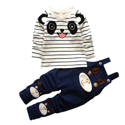 

Children Clothing Baby Girl Boys Clothes Set Little Bear Stripe Long-Sleeve T-Shirt Straps Pants Set Kids Sport Suit Set 1-4Y