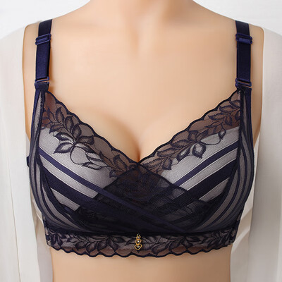 

Sexy Bra Front Cross Lace Side Push Up Bra Thin Striped Bralette Wire Free Padded Cotton Bra Lingerie Intimate