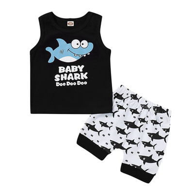 

Summer Baby Boys Sleeveless Animal Letter Print Tops Blouse VestShorts Children Casual Outfits Sets