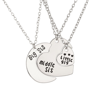 

Silver Gold Necklace For Big Sister Middle Sister Little Sister Heart Moon Charm Pendant Necklace Family Jewelry