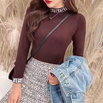 

Sweater Women Spring Autumn Knitted Turtleneck Letter Embroidery Sweaters Knitwear Elasticity Casual Knit Jumper Slim Pullovers