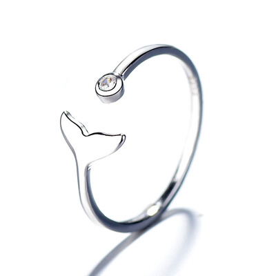 

925 Sterling Silver Fashion Women Adjustable Mermaid Tail Ring Silver Openable Ring Whale Tail Rings Gift