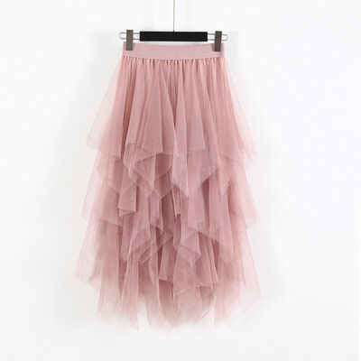 

Fashion Elastic High Waist Long Tulle Skirt Women Irregular Hem Mesh Tutu Skirt Spring Party Skirt Ladies