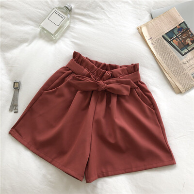 

Womens Biker Shorts Spodenki Damskie High Waist Casual Loose Bow Tie Wide Leg Shorts Pantalones Cortos Mujer