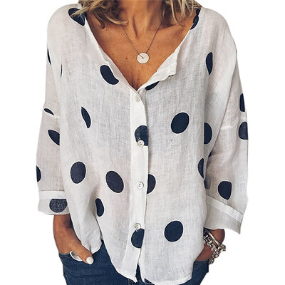 

Fashion Polka Dot Printed Blouse Women Casual Shirt Long Sleeve V Neck Buttons Loose Women Blouses Tops Basic Blusas 2019 New