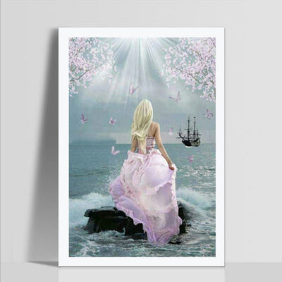 

5D DIY Diamond Embroidery Painting Round Drill "Lookout Sea Girl" Cross Stitch Full Round Rhinestones Home Decoration Gift