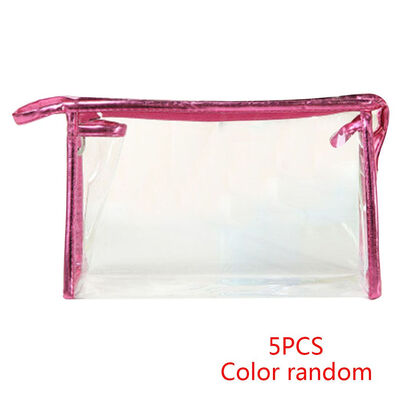 

5pcs Color Random Travel Cosmetic Bag Zippered Transparent Makeup Toiletry Waterproof Pouch