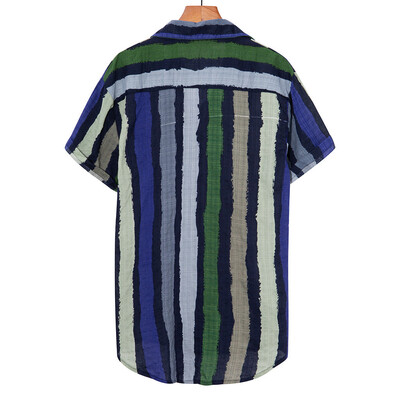 

Toponeto Mens Loose Multi Color Stripe Lump Chest Pocket Short Sleeve Round Hem Shirts