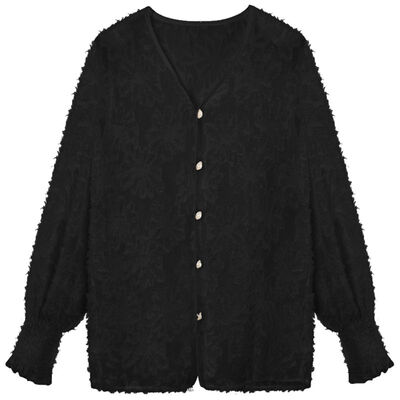 

Women Long Sleeve White Lace Blouse Tops Sweet Ladies Fringed Feather Perspective V Neck Blouses Elegant Solid Chiffon Shirts