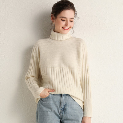 

Sweater female 19 autumn&winter new pure cashmere Albas white velvet fashionable temperament high lapel short paragraph simple