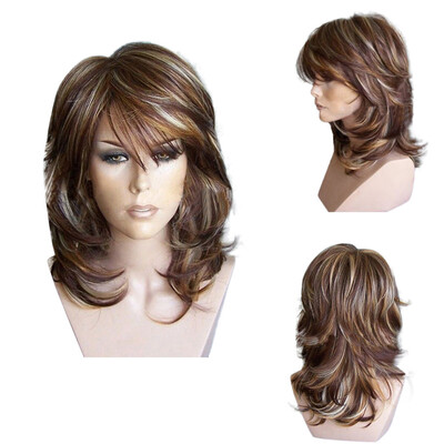 

Tailored Medium Side Bang Highlighted Layered Slightly Curled Synthetic Wig