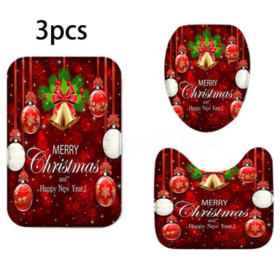 

Christmas Shower Curtain Bathroom Anti-slip Carpet Rug Toilet Cover Mat Set