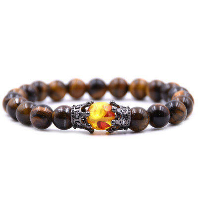 

8 mm Natural Stone Volcanic Stone Bracelet DIY Rose Gold Small Crown Hand Cord Micro Inlay Zircon Bracelet