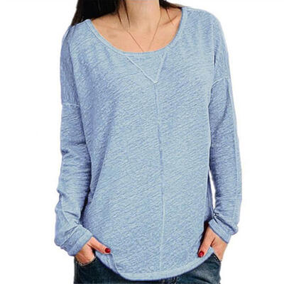 

Fashion Women Autumn T-shirts Long Sleeves Loose O-neck Solid Color Tops