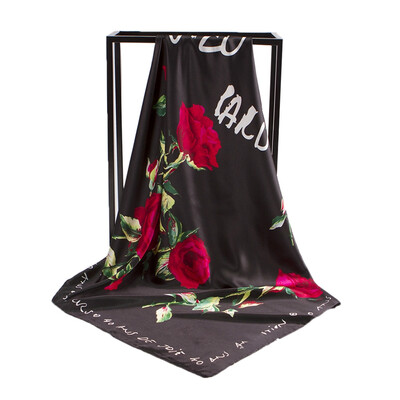 

2019 Luxury Brand Satin Scarf Women Autumn Winter Floral Print Scarves Silk Shawl Wrap Ladies Scarf