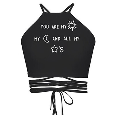 

Summer Lady Sexy Sleeveless Cross Back Tank Tops Bandage Lace Up Slim Tank Top Women Printed Short Vest Tank Top Yrd