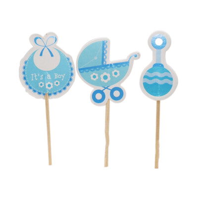 

182024pcs Baby Shower Cupcake Topper Boy Girl Christening Blue Birthday Party Decorations Kids Festive Event Party Supplies