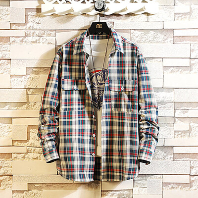 

Tailored Mens Autumn New Casual Fashion Plaid loose Lapel Long Sleeve Shirt Tops