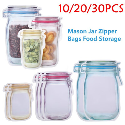 

102030pcs Reusable Mason Jar Bottles Bags Portable Zipper Bags Leakproof Fresh Food Storage Bag Snack Sandwich Storage Bags