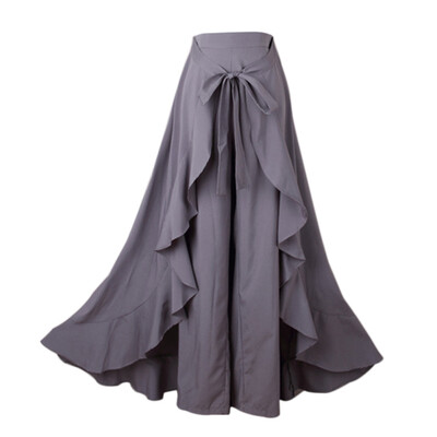 

EFINNY Wrap Skirts Women Casual Fashion Navy Chiffon Tie-Waist Ruffle Wide Leg Loose Pants