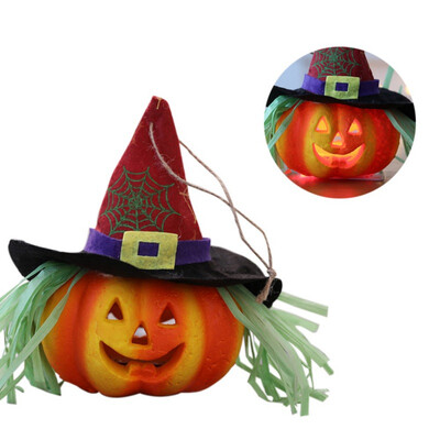 

Halloween LED Light Up Halloween Lantern Ornament Hollow Foam Pumpkin With Witch Hat Holiday Home Decorations