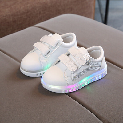 

autumn winter boys girls white shoes LED light casual baby shoes