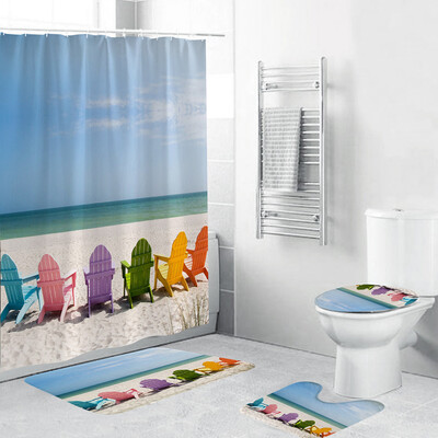 

Gobestart 4PCS Non Slip Toilet Polyester Cover Mat Set Bathroom Shower Curtain