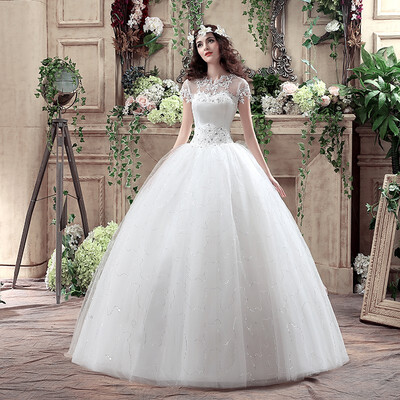 

New Arrive Korean Style Large Size Vintage Wedding Dress Lace Embroidery Diamond Bride Dress Custom Made Size Ball Gown