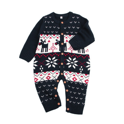 

Christmas Newborn Baby Rompers Knit Cartoon Cute Baby Boys Girls Deer Knitting Romper Babies Winter Warm Playsuit Rompers Outfit