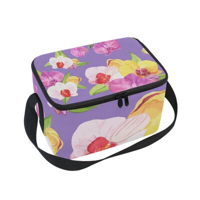 

Lunch Box Insulated Lunch Bag Large Cooler Purple Yellow Flowers Tote Bagfor Kids Men Women