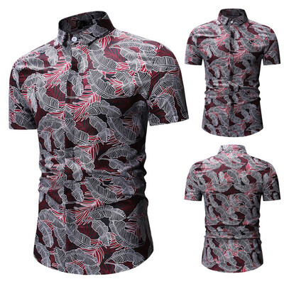 

Toponeto Fashion Mens Casual Button Print Hawaii Print Beach Short Sleeve Top Blouse