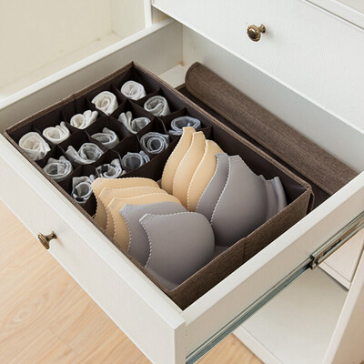 

Washable Cotton&Linen Bra Underwear Organizer Moisture-proof Multi-grid Closet Organizer Foldable Large Storage Box
