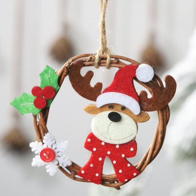

1 Pc Creative Christmas Tree Rattan Circle Santa Claus Snowman Elk Pendant