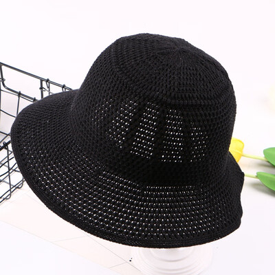 

Spring&summer retro solid-color knitted fisherman hat female Korean version can fold sun hat set casual wave edge basin hat
