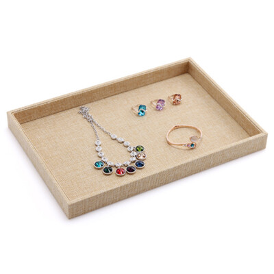 

Beige Jute Ring Earrings Necklace Chain Bracelet Case Jewelry Display Organizer Box Tray Showcase Holder