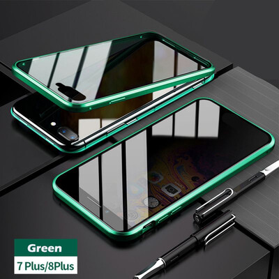 

iPhone Glass CaseSlim Bumper Magnetic Adsorption Installation Anti-Scratch Aluminum Metal with Double Screen Protector Cover
