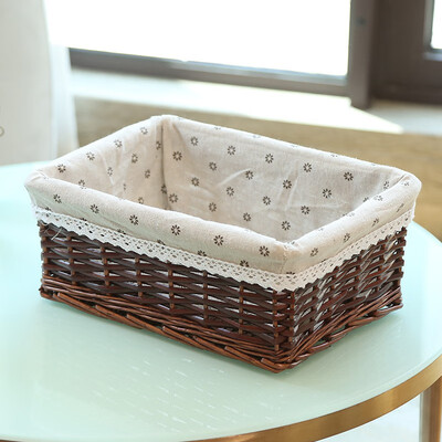 

Rattan Storage Basket With Linen Cloth Household DIY Hand Woven Storage Basket Portable