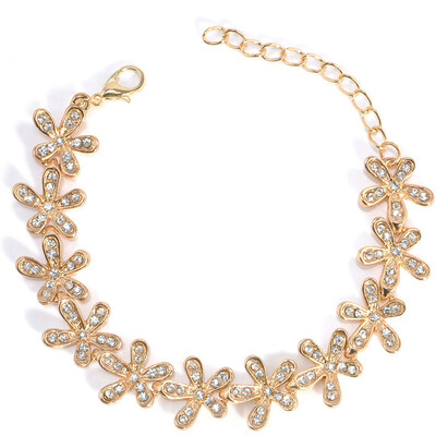 

Women Rhinestone Inlaid Flower Snowflake Elegant Wedding Bridal Bracelet Gift