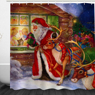 

Shower Curtain Christmas Tree Snowman Pattern Polyester Waterproof Shower Curtain Festival 8 Style 180180CM Bath Screens