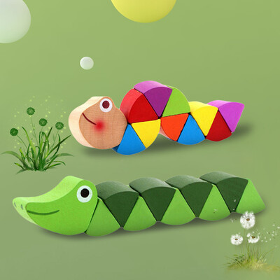 

YIWULA2Pack Colorful Wooden Twisted Caterpillar Toy Kids Educational Didactic Toy