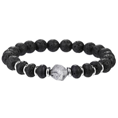 

Fashion 8Mm Black Lava Stone Beads Bracelets Bangles Natural Stone Hexagon Prism Crystal Pendant Bracelet