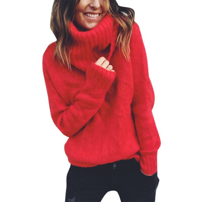 

Womens Loose Knitted Turtleneck Sweater Jumper Pullover Tops Casual Long Sleeve Sweater