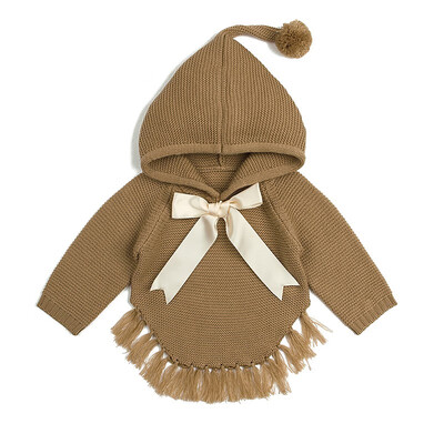 

New Baby knitted Girl Sweaters Cape Hooded Children Bow Knit Cardigans Fringe Toddler Kids Coats Winter Warm Infant Clothes