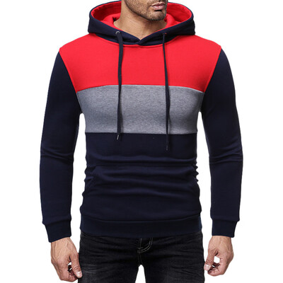 

Toponeto Men Autum Winter Long Sleeve Hooded Sweatshirt Patchwork Outwear Tops Blouse