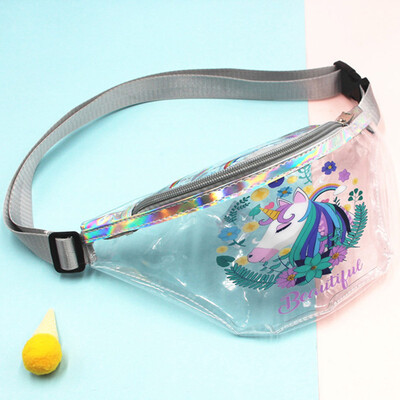 

pengousm Waist bag ladies pocket transparent print girl pockets shoulder strap adjustable
