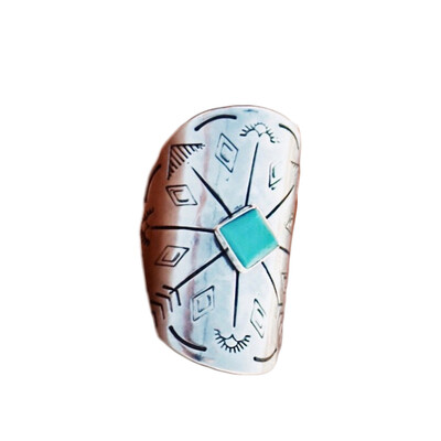 

Fashion Bohemia Turquoise Cactus Sun&Moon Ring Retro Carved Geometric Ring