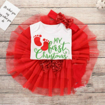 

Newborn Baby Girl My 1st Christmas Clothes RomperLace Tutu Skirts 3PCS Outfits