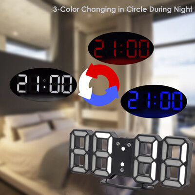 

Gobestart 3 Color Digital LED Table Night Wall Clock Alarm Watch 24 Or 12 Hour Display